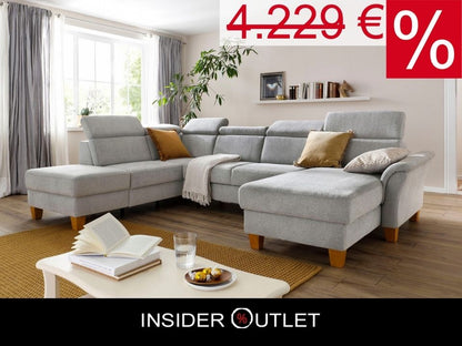 Wohnlandschaft Grau mit Schlaffunktion, Bettkasten, Federkern und Kopfteilverstellung, Conville jetzt reduziert im Angebot kaufen.