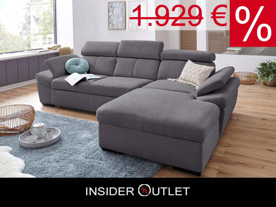 Ecksofa 280x170 cm Grau Luxus-Microfaser Bettfunktion B-Ware