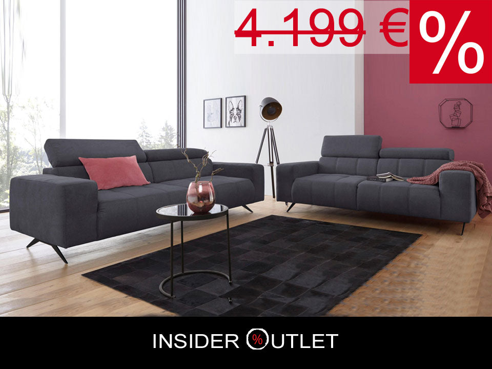 Die Sofa Garnitur Trento besteht aus 2 Stück 2-Sitzer in pflegeleichter Luxus-Microfaser in Grau Couch. 
