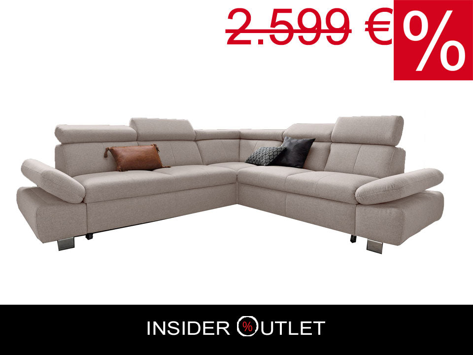 Ecksofa Happy in hellbeige, beige mit Schlaffunktion und Bettkasten Haustiergeeignet.