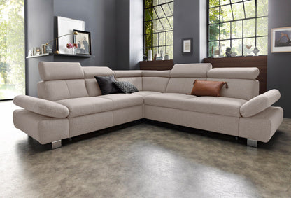 Ecksofa Creme Beige mit Schlaffunktion, Bettkasten, Armteilverstellung und Kopfteilverstellung, Couch online kaufen.