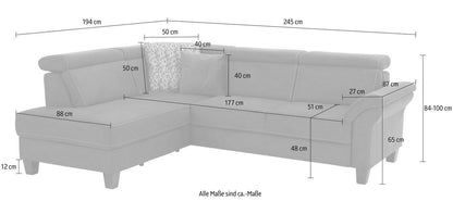 Ecksofa 245x194cm Grau Schlaffunktion Bettkasten Federkern B-Ware