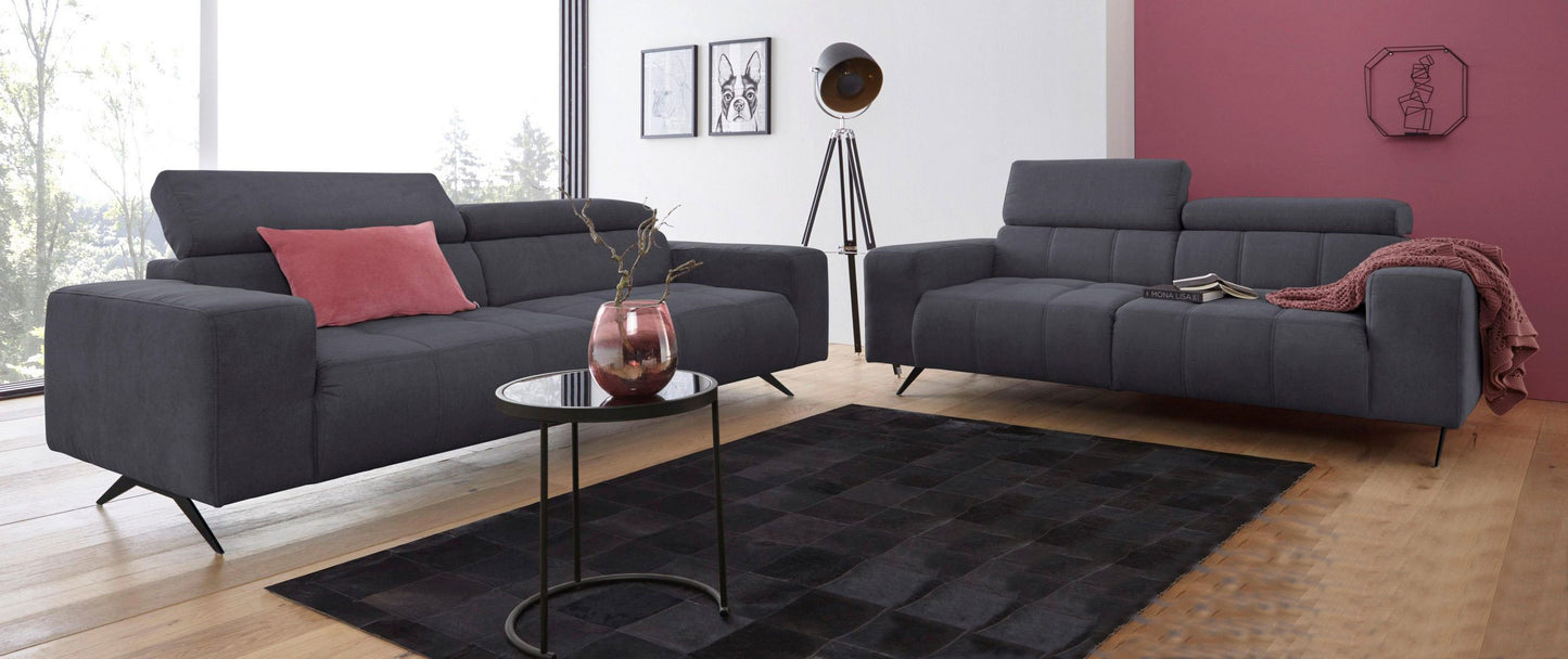 Sofa Garnitur 2 Stück 2-Sitzer Grau Luxus-Microfaser Couch B-ware