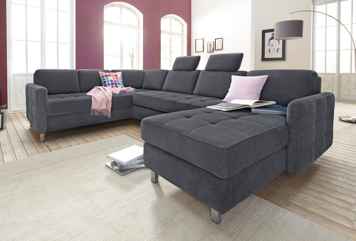 Wohnlandschaft Pablo 292 cm mit Schlaffunktion und Bettkasten in Luxus-Microfaser Grau Sofa B-Ware (Kopie)