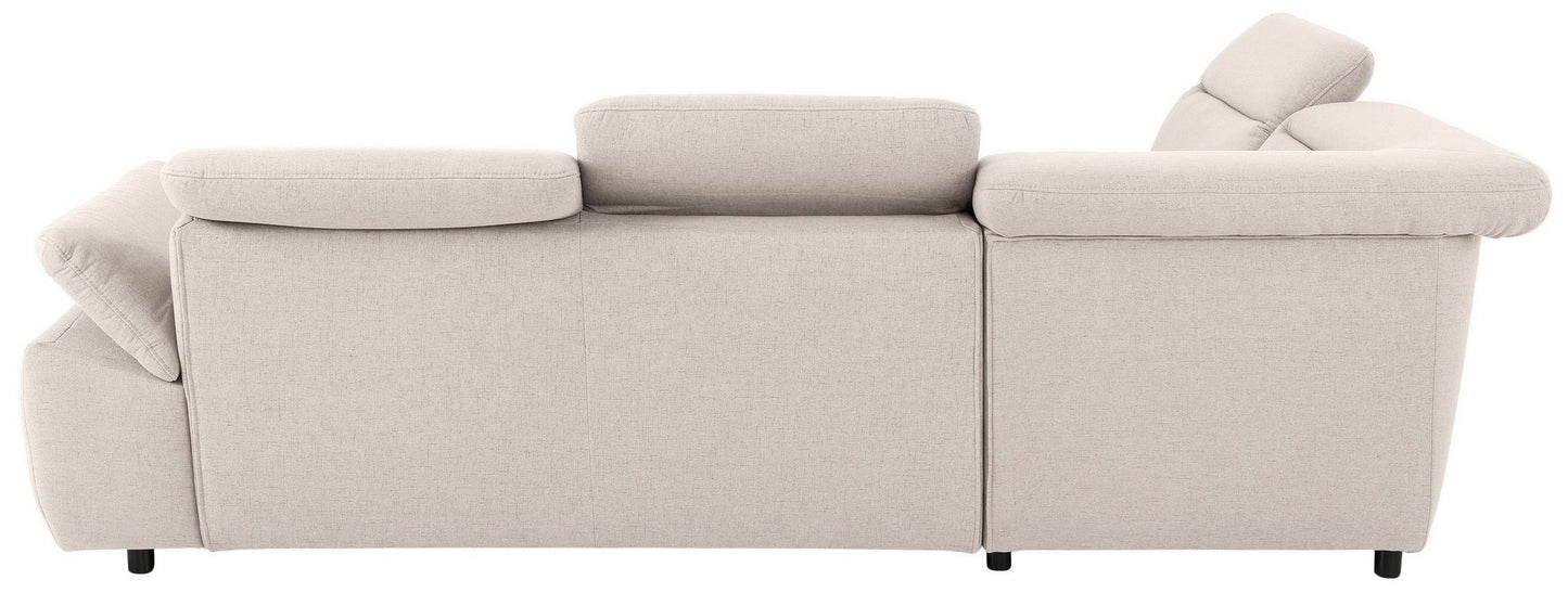 Ecksofa in Beige mit Schlaffunktion, Bettkastenun Hocker Mauritius