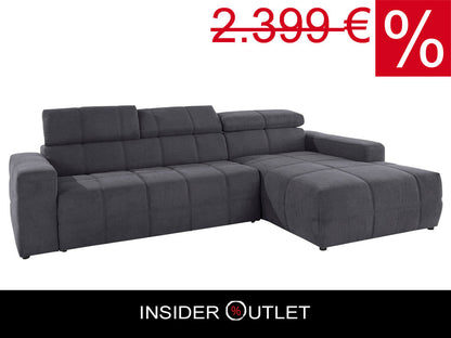 Ecksofa Brandon, in Grau Luxus Microfaser mit Sitztiefenverstellung