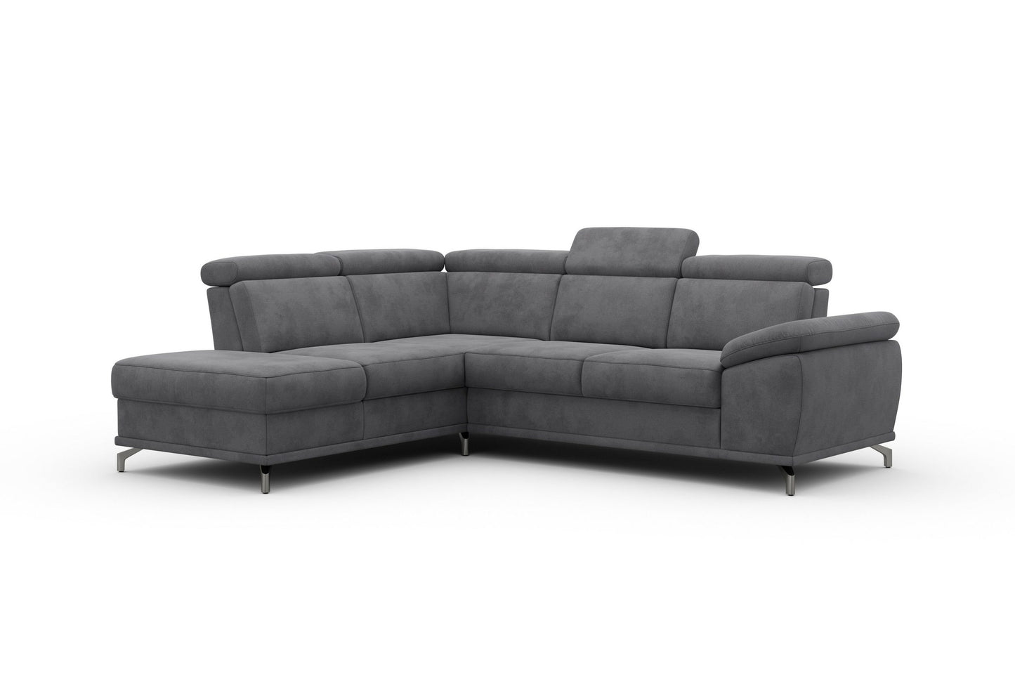 Ecksofa Grau mit Schlaffunktion, Bettkasten, Federkern, Sitztiefen- und Kopfteilverstellung im Luxus-Microfaser Bezug, Couch Cabrio jetzt online bestellen.