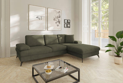 Ecksofa 247x171cm Cord Olive Grün Schlaffunktion PUR-Schaum Skandi Design B-Ware OTR