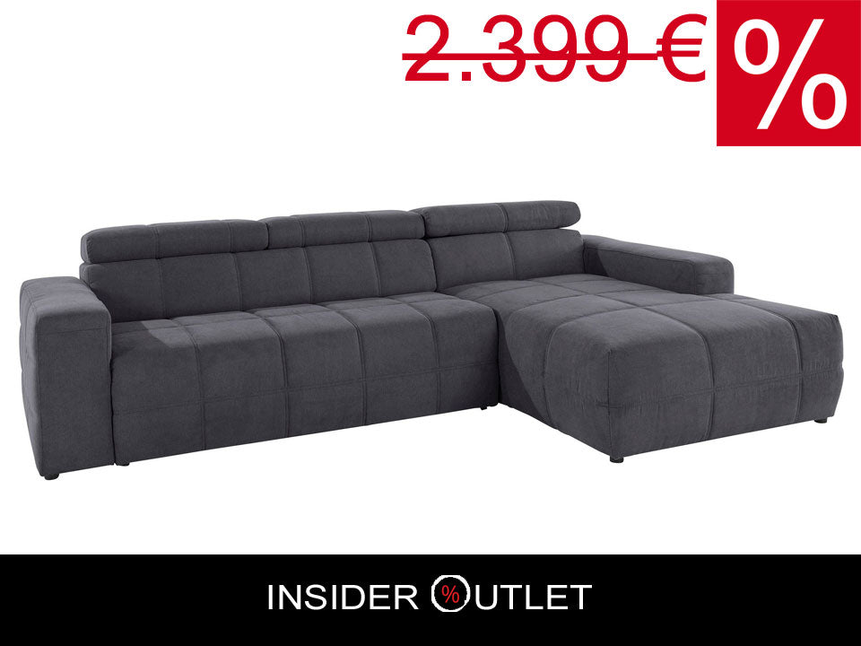 Ecksofa Brandon, in Grau Luxus Microfaser mit Sitztiefenverstellung