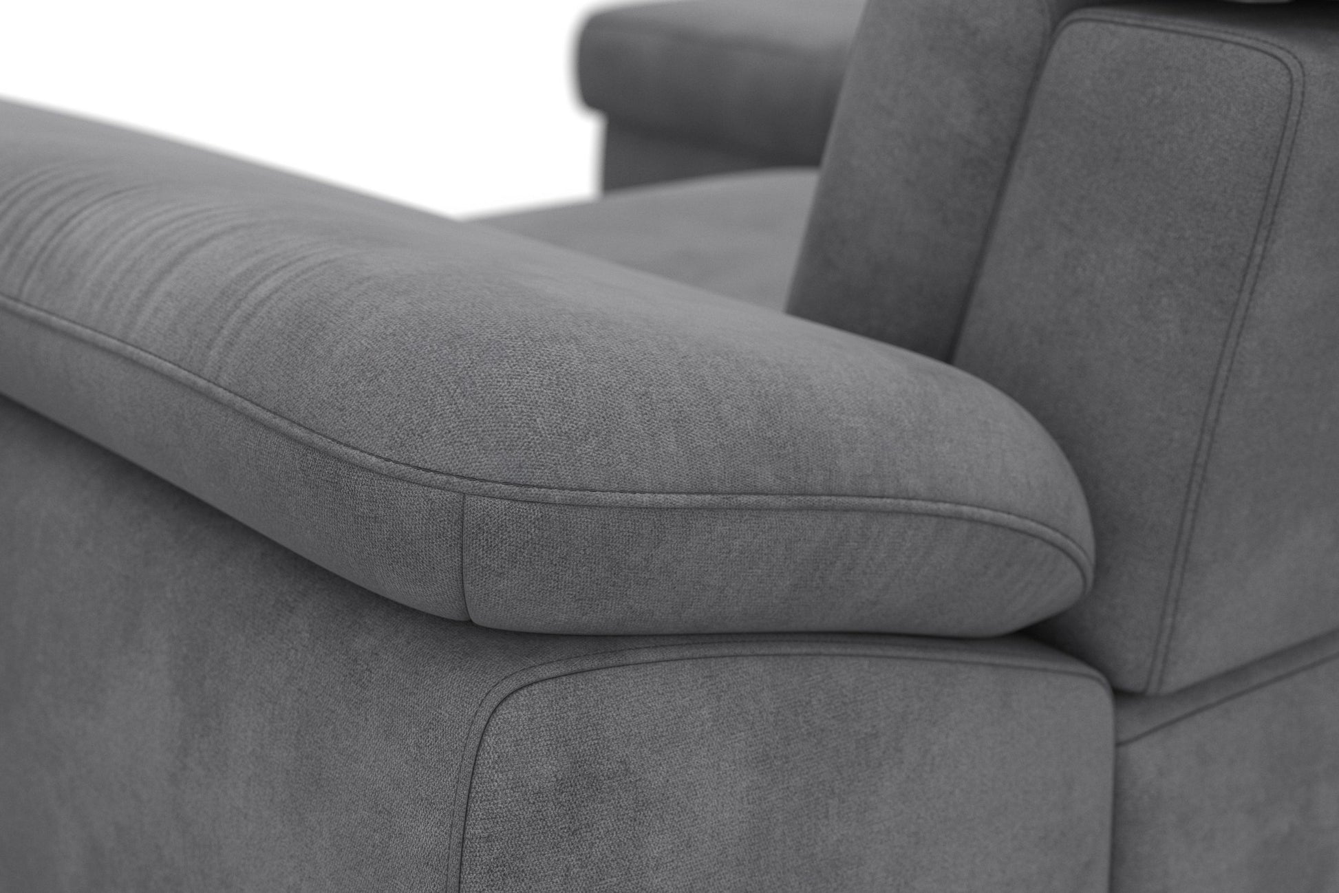 Ecksofa Grau mit Schlaffunktion, Bettkasten, Federkern, Sitztiefen- und Kopfteilverstellung im Luxus-Microfaser Bezug, Couch Cabrio jetzt online bestellen.