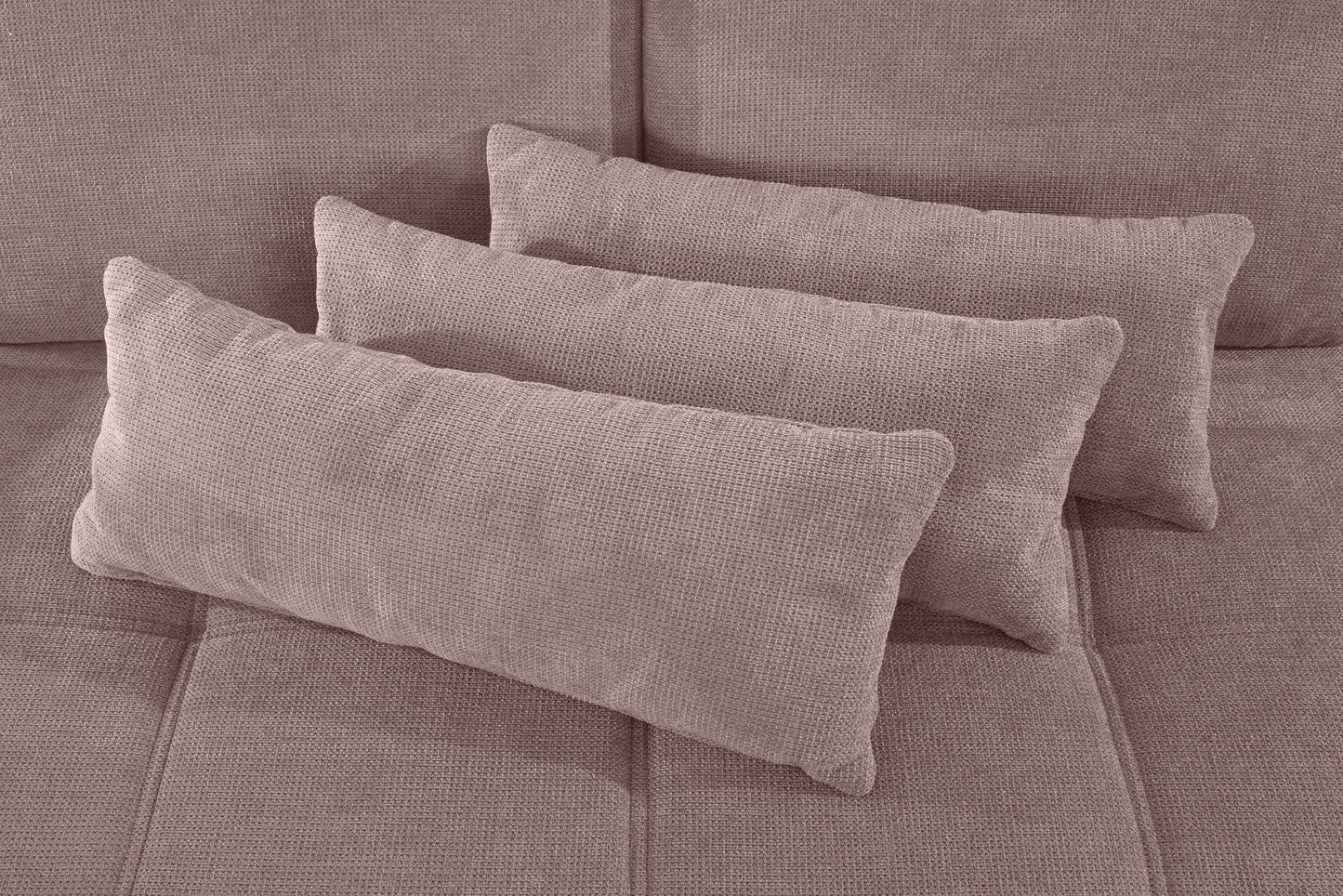 Ecksofa in Rosa Flieder mit Schlaffunktion, Bettkasten und Federkern, Sofa Costello Couch, rose.