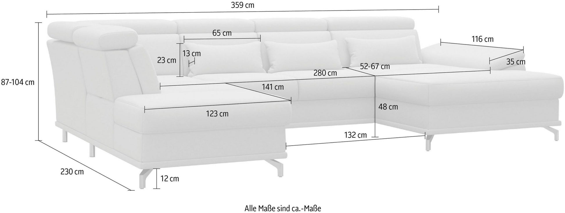 Wohnlandschaft Grau mit Federkern, Sitztiefen- und Kopfteilverstellung im Luxus-Microfaserbezug, U-Form Cabrio jetzt reduziert im Angebot bestellen.