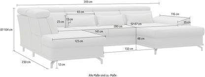 Wohnlandschaft Grau mit Federkern, Sitztiefen- und Kopfteilverstellung im Luxus-Microfaserbezug, U-Form Cabrio jetzt reduziert im Angebot bestellen.