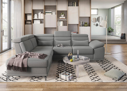 Ecksofa Cabrio in Grau mit Federkern, Sitztiefenverstellung in pflegeleichtem Luxus-Micrfaser Bezug, Couch online kaufen.