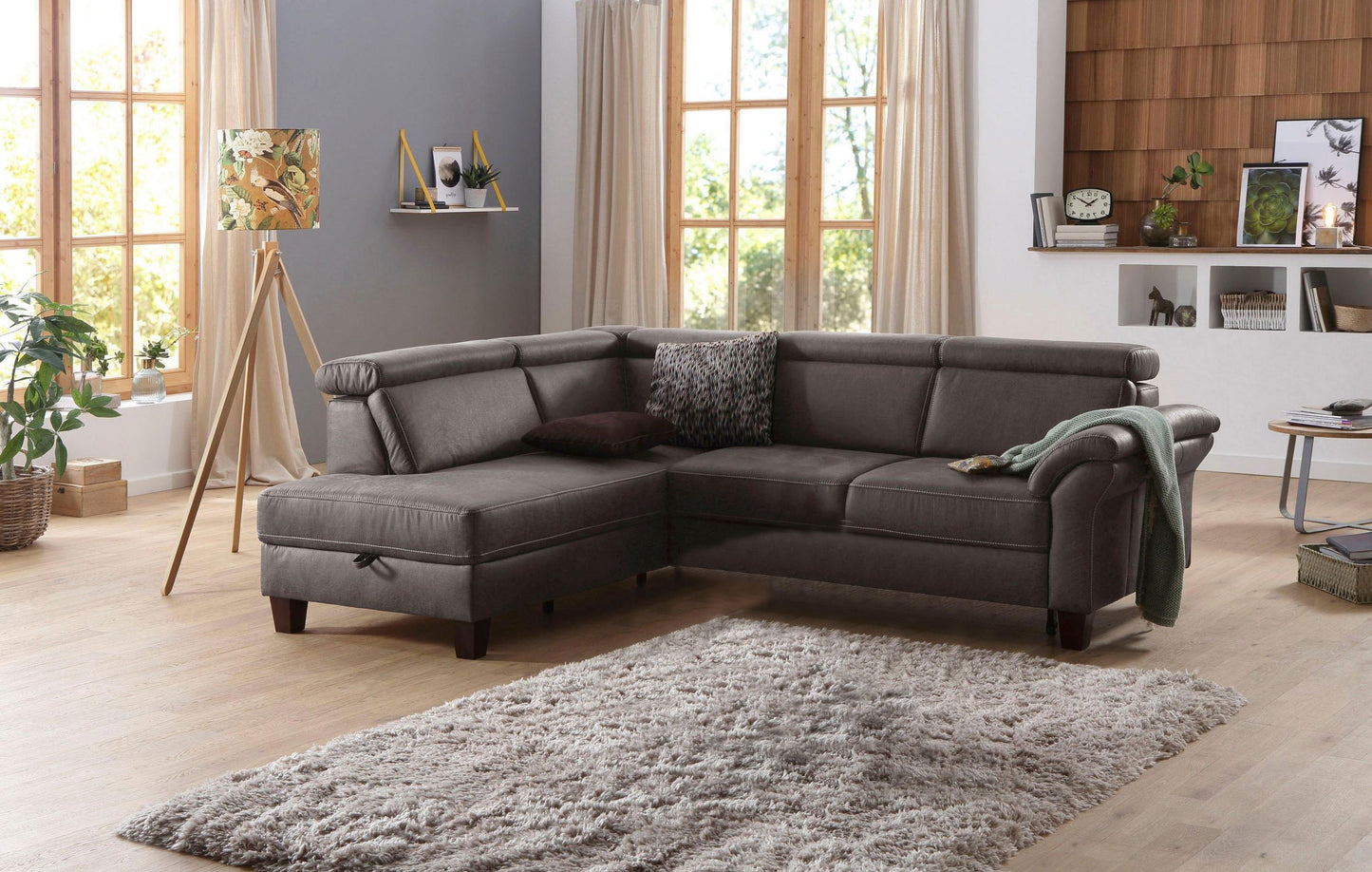 Ecksofa 245x194cm Grau Schlaffunktion Bettkasten Federkern B-Ware