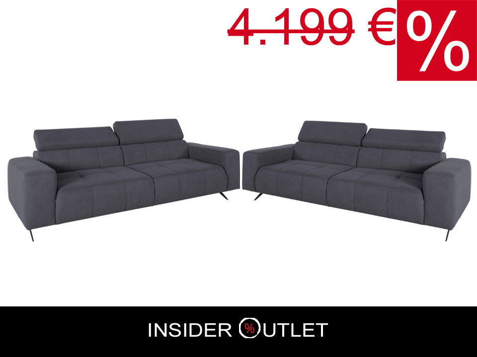 Die Sofa Garnitur Trento besteht aus 2 Stück 2-Sitzer in pflegeleichter Luxus-Microfaser in Grau Couch.