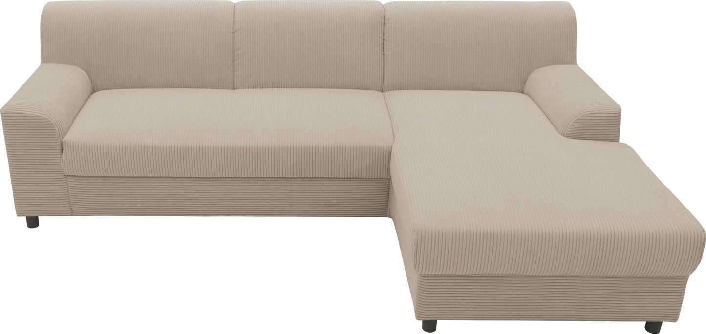 Kleines Ecksofa in Cord Beige mit Federkern, Couch Turah.