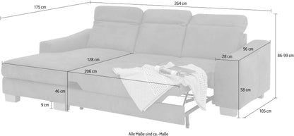 Ecksofa in braun mit schlaffunktion, federkern, lederoptik, dundee