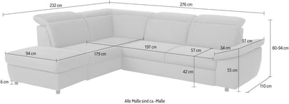 Ecksofa in Beige mit Schlaffunktion, Bettkastenun Hocker Mauritius