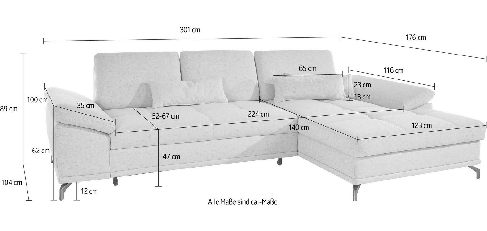 Ecksofa in Creme Beige mit Federkern, Sitztiefenverstellung, Sofa Costello reduziert.