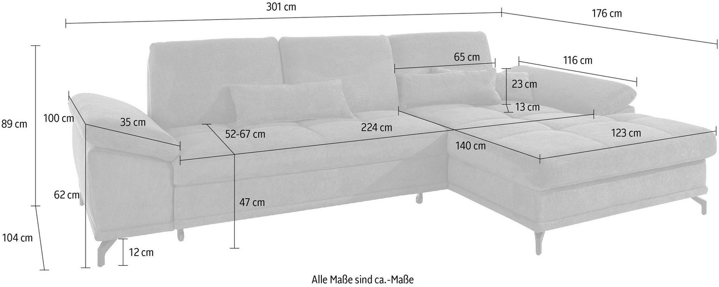 Ecksofa in Rosa Flieder mit Schlaffunktion, Bettkasten und Federkern, Sofa Costello Couch, rose.