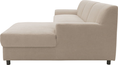 Kleines Ecksofa in Cord Beige mit Federkern, Couch Turah.