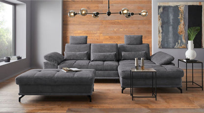 Ecksofa Grau mit Federkern, Sitztiefenverstellung und Armteilverstellung in Luxus-Microfaser Costello, jetzt reduziert im Angebot online bestellen.