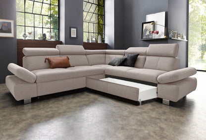 Ecksofa Happy in hellbeige, beige mit Schlaffunktion und Bettkasten online bestellen.