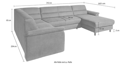 Wohnlandschaft, in Grau mit Schlaffunktion, Boxspring, Federkern, Microfaser, Ascara