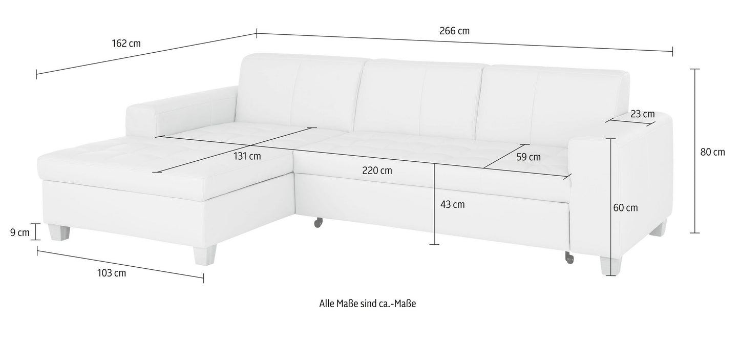 Kleines Ecksofa anthrazit grau mit Schlaffunktion in Überlänge, Bettkasten aus der Serie Teri "Corby" jetzt reduziert Online kaufen.