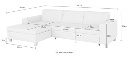 Kleines Ecksofa anthrazit grau mit Schlaffunktion in Überlänge, Bettkasten aus der Serie Teri "Corby" jetzt reduziert Online kaufen.