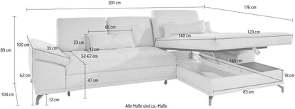 Ecksofa in Rosa Flieder mit Schlaffunktion, Bettkasten und Federkern, Sofa Costello Couch, rose.