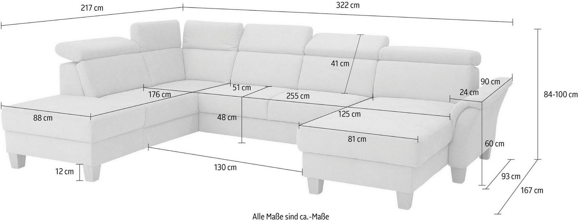 Wohnlandschaft Grau mit Schlaffunktion, Bettkasten, Federkern und Kopfteilverstellung, Conville jetzt reduziert im Angebot kaufen.