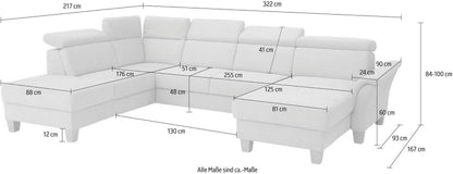 Wohnlandschaft Grau mit Schlaffunktion, Bettkasten, Federkern und Kopfteilverstellung, Conville jetzt reduziert im Angebot kaufen.