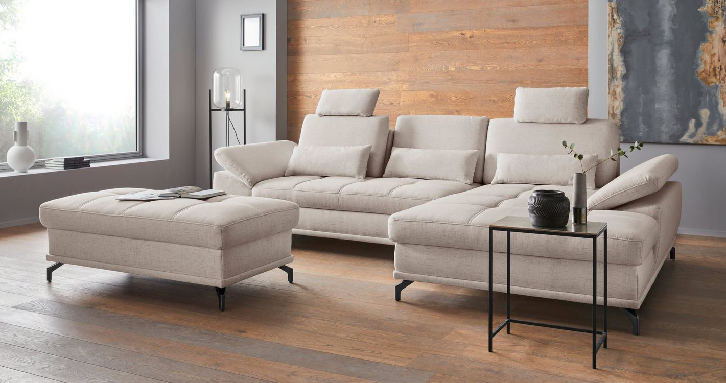 Ecksofa in Creme Beige mit Federkern, Sitztiefenverstellung, Sofa Costello reduziert.