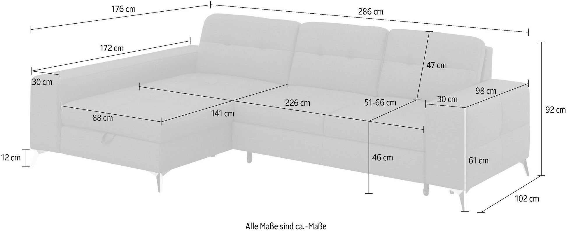 Ecksofa in Grau mit Schlaffunktion, Bettkasten Federkern und Sitztiefenverstellung, Baviene