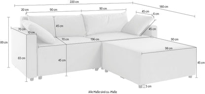 Ecksofa in Grau mit Schlaffunktion, Bettkasten, Hocker, Marva