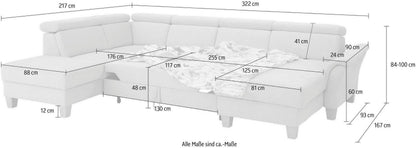 Wohnlandschaft Grau mit Schlaffunktion, Bettkasten, Federkern und Kopfteilverstellung, Conville jetzt reduziert im Angebot kaufen.