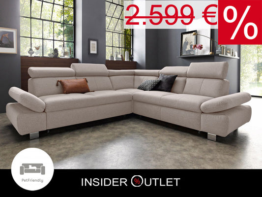 Ecksofa Happy in hellbeige, beige mit Schlaffunktion und Bettkasten online bestellen.