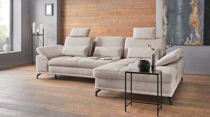 Ecksofa in Creme Beige mit Federkern, Sitztiefenverstellung, Sofa Costello reduziert.