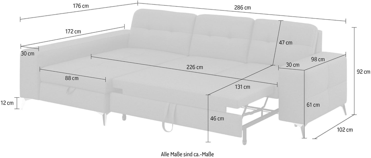 Ecksofa in Grau mit Schlaffunktion, Bettkasten Federkern und Sitztiefenverstellung, Baviene