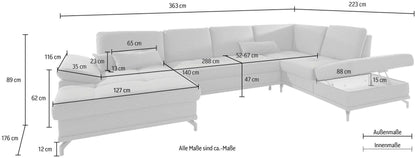Wohnlandschaft Grau mit Schlaffunktion, Bettkasten, Federkern und Sitztiefenverstellung im pflegeleichtem und weichem Luxus-Microfaser Bezug, Costello.