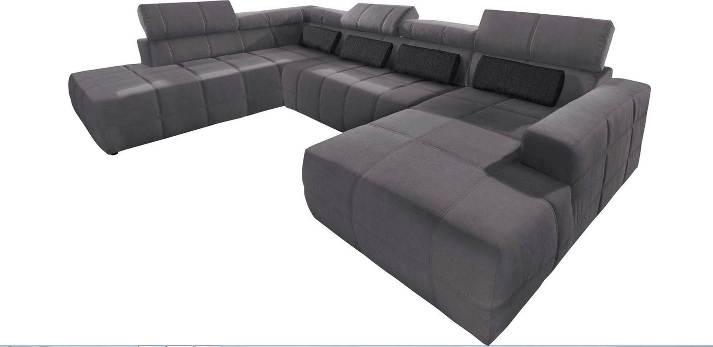 Wohnlandschaft Grau Brandon in Microfaser mit Sitztiefenverstellung U-Form, Couch, Sofa.