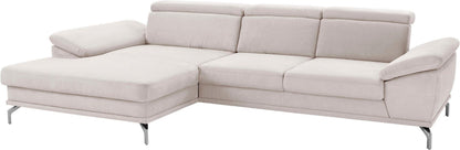 Ecksofa Beige mit Federkern und Sitztiefenverstellung in Luxus-Microfaser, Skandi Design Couch Scorpio.