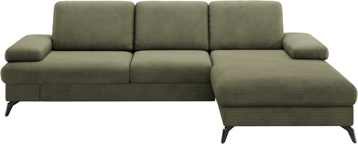 Ecksofa 247x171cm Cord Olive Grün Schlaffunktion PUR-Schaum Skandi Design B-Ware OTR