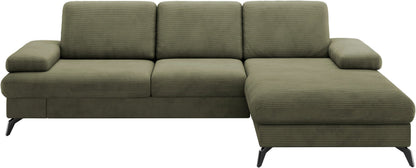 Ecksofa 247x171cm Cord Olive Grün Schlaffunktion PUR-Schaum Skandi Design B-Ware OTR