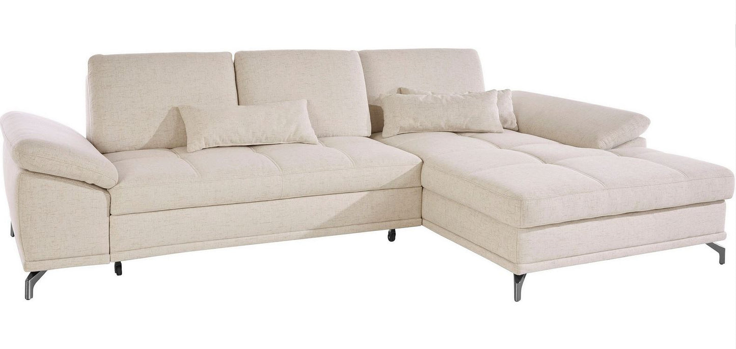 Ecksofa in Creme Beige mit Federkern, Sitztiefenverstellung, Sofa Costello reduziert.