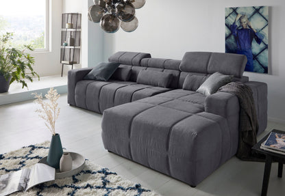 Ecksofa Brandon, in Grau Luxus Microfaser mit Sitztiefenverstellung