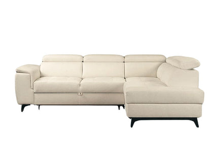 Kleines Ecksofa in Beige mit Schlaffunktion, Bettkasten und Kopfteilverstellung in pflegeleichtem Luxus Microfaser Bezug jetzt reduziert im Angebot online bestellen.
