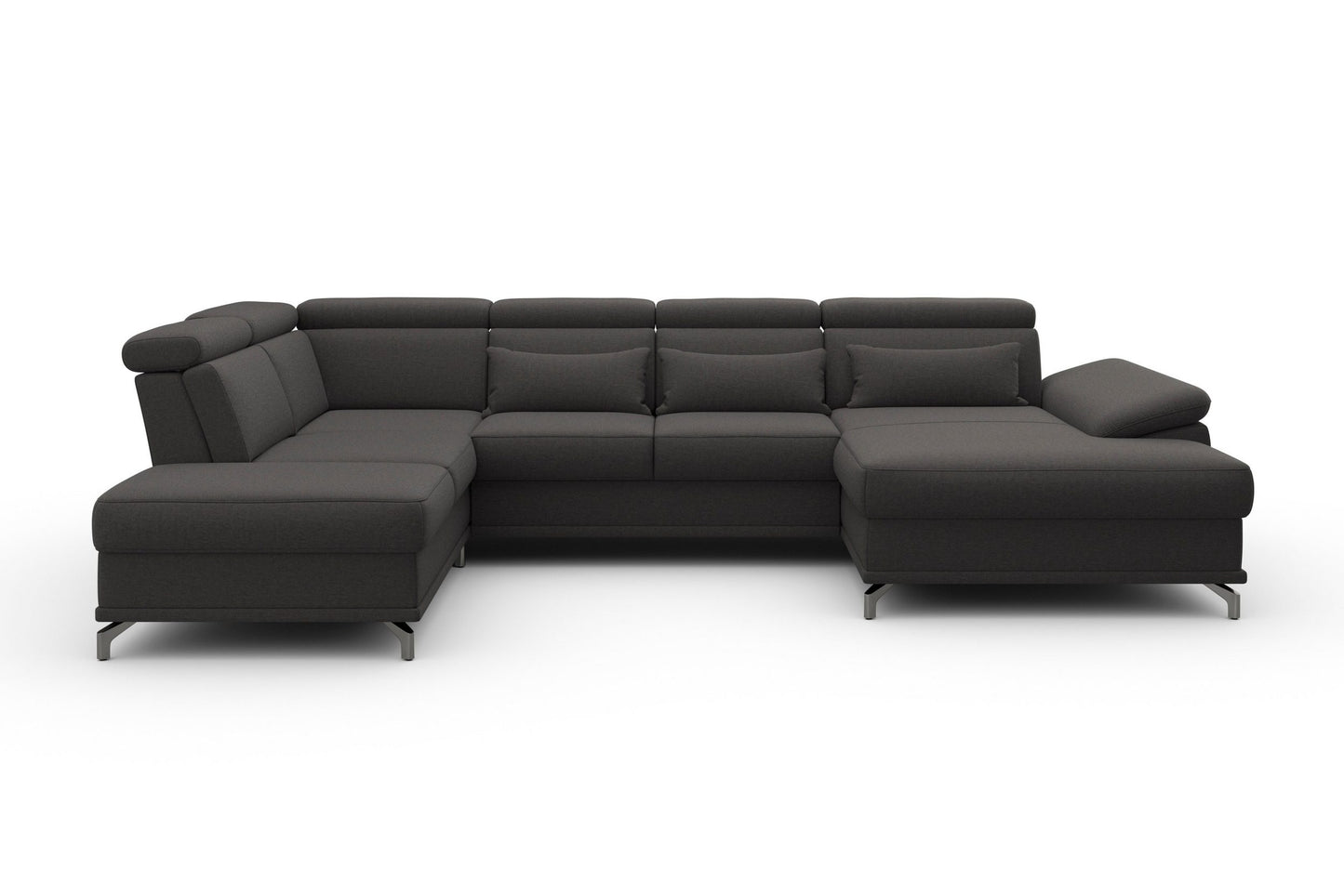 Wohnlandschaft Grau mit Federkern, Sitztiefen- und Kopfteilverstellung im Luxus-Microfaserbezug, U-Form Cabrio jetzt reduziert im Angebot bestellen.